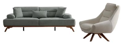 Grau-Beige Wohnzimmer Couchgarnitur Stilvoller 3-er Armlehnensessel