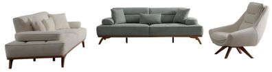 Grau-Beige Wohnzimmer Sofagarnitur Designer 3-Sitzer Polstersessel