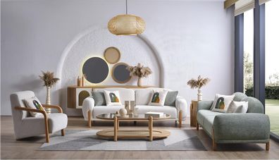 Elegante Weiße Sofagarnitur Designer 2x Stoffsessel Polstersessel