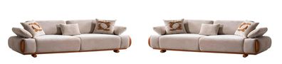 Beige Sofagarnitur Designer 3-Sitzer Sofas Edle 2x Creme Couchen