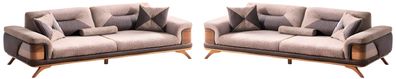 Elegante Hellbraune Couchgarnitur Designer Dreisitzer Luxus Sofas