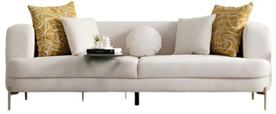 Weißer Dreisitzer Wohnzimmer Polstersofa Designer Gold Metallfüße