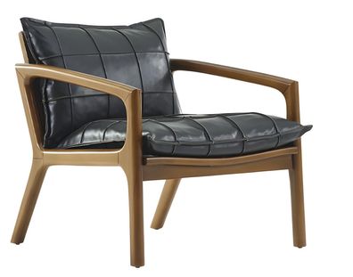 Schwarz-Brauner Armlehnensessel Designer Einsitzer Holzgestell