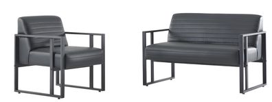 Schwarze Leder Sitzgarnitur Moderner 3-Sitzer 2x Ledersessel 3tlg