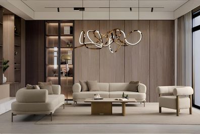 Beige Wohnzimmer Couchgarnitur Moderner Sessel Designer 3-Sitzer