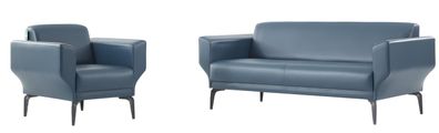 Blaue Leder Sitzgarnitur Moderner Couch-Set Edler 2-Sitzer 2x Sessel
