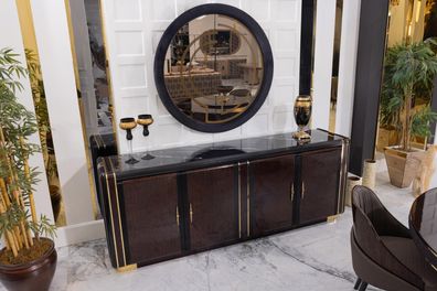 Elegantes Braunes Sideboard Stilvoller Spiegel Wohnzimmer Holzmöbel