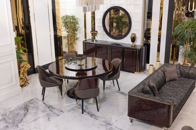 Moderne Schwarz-Braune Esszimmergarnitur Designer Tisch Sideboard