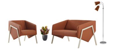 Designer Orange Sitzgarnitur Moderner 3-Sitzer 2x Polstersessel