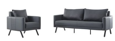 Elegante Graue Couchgarnitur Designer Ledersofa Ledersessel 2-er Set