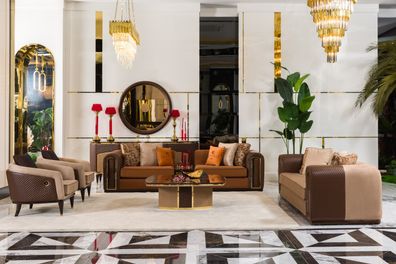 Exklusive Wohnzimmer Sitzgarnitur Edle Sofas Couchtisch 2x Sessel