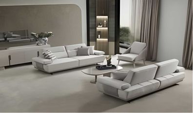 Elegante Weiße Wohnzimmer Couchgarnitur 2x Polstersofas Textilsessel