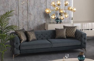 Luxus Sofa 4 Sitzer Couch Designersofa Chesterfield Blau Edelstahl Gold
