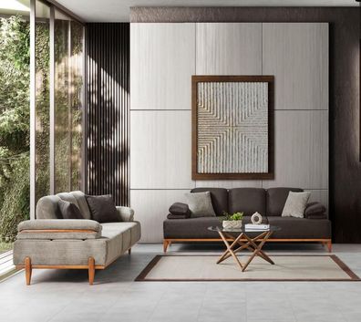 Stilvolle Sofagarnitur Designer Stoffsofa Polstersofas Holzgestell Möbel