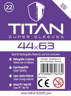 Shield Titan 22 - 100 Super Sleeves für Kartengröße 44x63 mm
