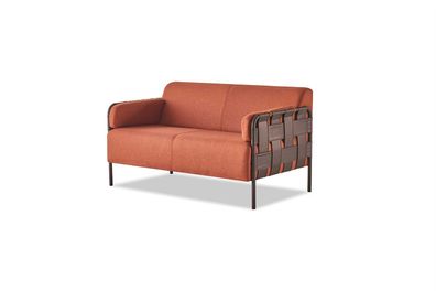 Sofa 2-Sitzer Orange Sofa Couch Modern Zweisitzig Ledersofa Textil