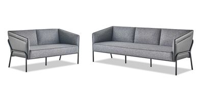 Moderner Sofa-Set 3-Sitzer 2-Sitzer Grau Textil Leder Edelstahl Couch