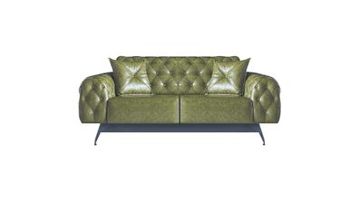 Ledersofa 2-Sitzer Sofa Grün Polster Klassisch Kissen Chesterfield Sofa