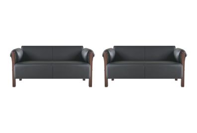 Couch Modern Sofa-Set 2-Sitzer Ledersofas Schwarz Holz Leder Sofas
