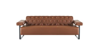 Sofa Braun 3-Sitzer Ledersofa Modern Chesterfield Armlehnen Edelstahl