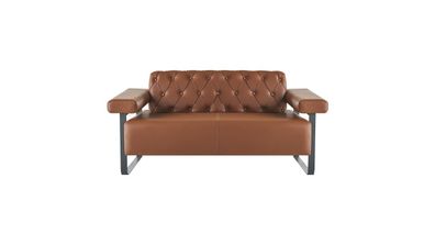 Sofa 2-Sitzer Braun Ledersofa Modern Chesterfield Edelstahl Wohnzimmer