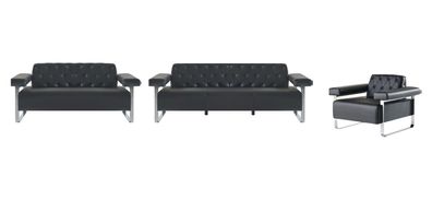 Designer Sofas Sessel Chesterfield Stil 3tlg Schwarz Einfarbig Original