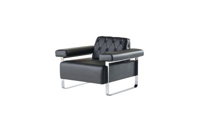 Ledersofa Chesterfield Design 1-Sitzer Schwarz Edelstahl Büro Sitzmöbel