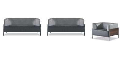 Schwarzes Büro Sitzset Designer 2x Kunstleder 2-Sitzer Edler Sessel 3tlg