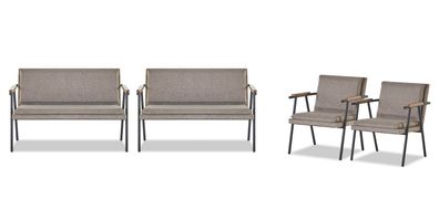 Graues Arbeitszimmer Set 2x Zweisitzer Designer Polster Lehnsessel 4tlg