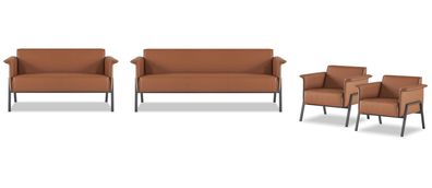 Braune Kunstleder Arbeitszimmer Sitzgarnitur 2x Sessel 2-Sitzer 3-Sitzer