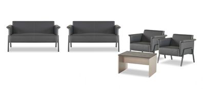 Arbeitszimmer Dunkelgrauer Kaffeetisch Edle 2-Sitzer 2x Lehnsessel Set