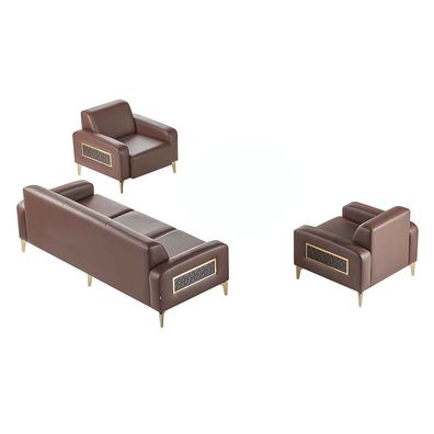 Arbeitszimmer-Set 3tlg 3-Sitzer mit 2x Sessel Braun Einfarbig Wohnzimmer