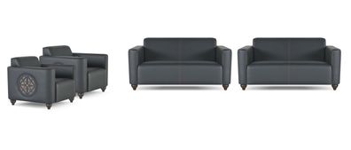 Arbeitszimmer-Set 4tlg 2x 2-Sitzer mit 2x Sessel Schwarz Farbe Wohnzimmer