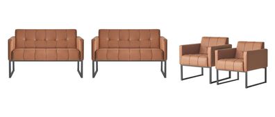 Arbeitszimmer-Set 4tlg Braun Einfarbig 2x 2-Sitzer 2x Sessel Modern Stil