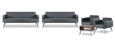 Arbeitszimmer-Set 5tlg 2x 3-Sitzer 2x Sessel Couchtisch Braun Schwarz