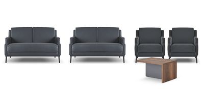 Arbeitszimmer-Set 5tlg Dunkelgrau Stil 2x 2-Sitzer 2x Sessel Couchtisch