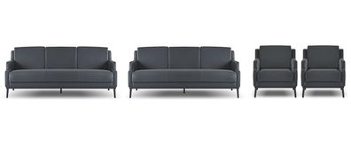 Arbeitszimmer-Set 4tlg 2x 3-Sitzer 2x Sessel Dunkelgrau Einfarbig Modern