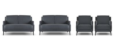 Arbeitszimmer-Set 4tlg 2x S-Sitzer 2x Sessel Dunkelgrau Einfarbig Modern