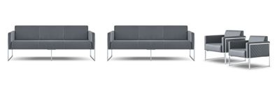 Arbeitszimmer-Set 4tlg 2x 3-Sitzer Sofas 2x Sessel Grau Enifarbig Modern