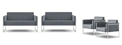 Arbeitszimmer Set 4tlg 2x 2-Sitzer mit 2x Sessel Grau Einfarbig Modern