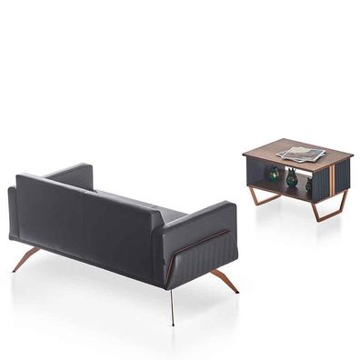 Arbeitszimmer-Set 2tlg 2-Sitzer mit Couchtisch Grau Braun Zweifarbig