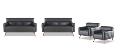 Sofas 4tlg 2-Sitzer Sofas Sessel Arbeitszimmer Set Schwarz Einfarbig