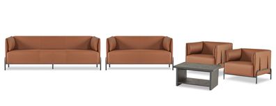 Braune Arbeitszimmer Sofagarnitur Designer Sitzmöbel Ledermöbel 5tlg