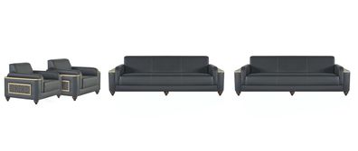 Schwarz-Graue Designer Sitzgarnitur 2x Dreisitzer 2x Sessel 4tlg Set