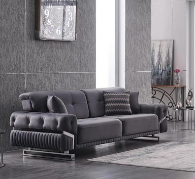 Grauer Designer Dreisitzer Wohnzimmermöbel Textil Polstersofa Modern