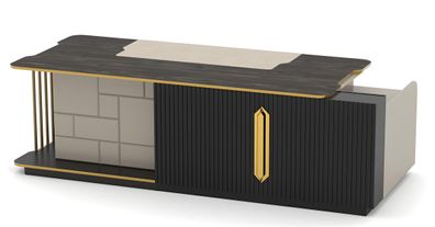 Schreibtisch Bürotisch Computertisch Arbeitszimmer Büromöbel Schwarz Gold