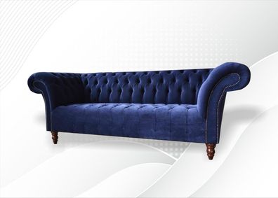 Chesterfield 3 Sitzer Blau Stoff Textil Möbel Samt Wohnzimmer Moderne Luxus Sofa