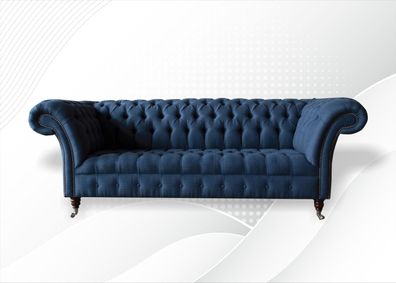 Chesterfield 3 Sitzer Stoff Blau Wohnzimmer Design Couchen Polster Sofa Sofas