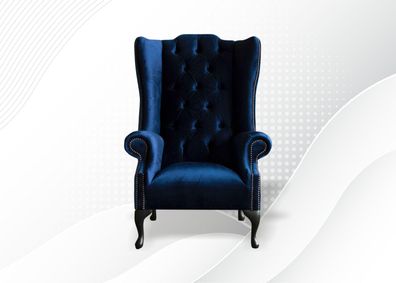 Sessel Blauer Ohrensessel Chesterfield Textil Stoff Kreative Möbel Wohnzimmer