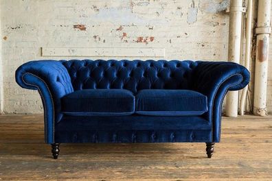 Sofas 2 Sitzer Couch Polster Sofa Stoff Chesterfield Couchen Garnitur Blau Neu